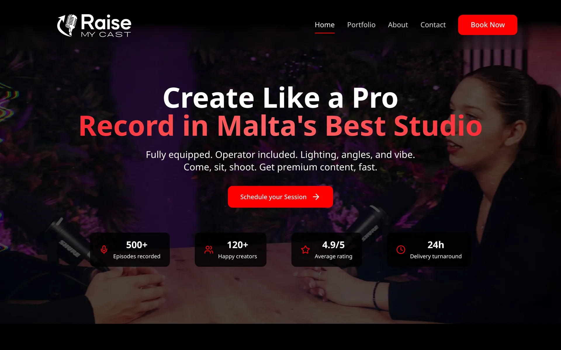 Page d'accueil de Raise My Cast, studio podcast à Malte